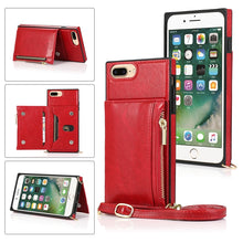 Load image into Gallery viewer, Square Zipper Wallet Bag TPU+PU Back Cover Case with Holder &amp; Card Slots &amp; Wallet &amp; Cross-body Strap, For iPhone 8 Plus / 7 Plus, For iPhone 11, For iPhone 11 Pro, For iPhone 11 Pro Max, For iPhone SE 2022 / SE 2020 / 8 / 7, For iPhone XR              ...