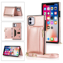 Load image into Gallery viewer, Square Zipper Wallet Bag TPU+PU Back Cover Case with Holder &amp; Card Slots &amp; Wallet &amp; Cross-body Strap, For iPhone 8 Plus / 7 Plus, For iPhone 11, For iPhone 11 Pro, For iPhone 11 Pro Max, For iPhone SE 2022 / SE 2020 / 8 / 7, For iPhone XR              ...