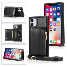 Load image into Gallery viewer, Square Zipper Wallet Bag TPU+PU Back Cover Case with Holder &amp; Card Slots &amp; Wallet &amp; Cross-body Strap, For iPhone 8 Plus / 7 Plus, For iPhone 11, For iPhone 11 Pro, For iPhone 11 Pro Max, For iPhone SE 2022 / SE 2020 / 8 / 7, For iPhone XR              ...