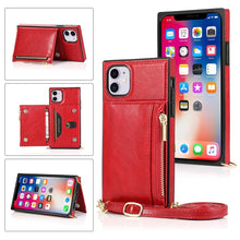 Load image into Gallery viewer, Square Zipper Wallet Bag TPU+PU Back Cover Case with Holder &amp; Card Slots &amp; Wallet &amp; Cross-body Strap, For iPhone 8 Plus / 7 Plus, For iPhone 11, For iPhone 11 Pro, For iPhone 11 Pro Max, For iPhone SE 2022 / SE 2020 / 8 / 7, For iPhone XR              ...