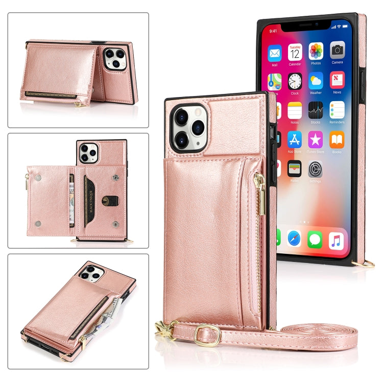 Square Zipper Wallet Bag TPU+PU Back Cover Case with Holder & Card Slots & Wallet & Cross-body Strap, For iPhone 8 Plus / 7 Plus, For iPhone 11, For iPhone 11 Pro, For iPhone 11 Pro Max, For iPhone SE 2022 / SE 2020 / 8 / 7, For iPhone XR              ...