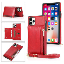 Load image into Gallery viewer, Square Zipper Wallet Bag TPU+PU Back Cover Case with Holder &amp; Card Slots &amp; Wallet &amp; Cross-body Strap, For iPhone 8 Plus / 7 Plus, For iPhone 11, For iPhone 11 Pro, For iPhone 11 Pro Max, For iPhone SE 2022 / SE 2020 / 8 / 7, For iPhone XR              ...
