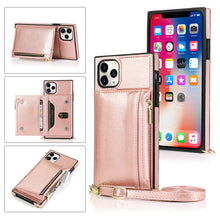 Load image into Gallery viewer, Square Zipper Wallet Bag TPU+PU Back Cover Case with Holder &amp; Card Slots &amp; Wallet &amp; Cross-body Strap, For iPhone 8 Plus / 7 Plus, For iPhone 11, For iPhone 11 Pro, For iPhone 11 Pro Max, For iPhone SE 2022 / SE 2020 / 8 / 7, For iPhone XR              ...