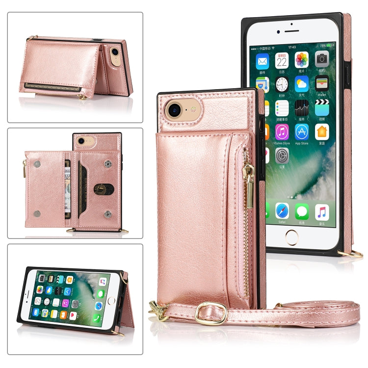 Square Zipper Wallet Bag TPU+PU Back Cover Case with Holder & Card Slots & Wallet & Cross-body Strap, For iPhone 8 Plus / 7 Plus, For iPhone 11, For iPhone 11 Pro, For iPhone 11 Pro Max, For iPhone SE 2022 / SE 2020 / 8 / 7, For iPhone XR              ...