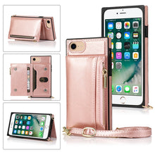Load image into Gallery viewer, Square Zipper Wallet Bag TPU+PU Back Cover Case with Holder &amp; Card Slots &amp; Wallet &amp; Cross-body Strap, For iPhone 8 Plus / 7 Plus, For iPhone 11, For iPhone 11 Pro, For iPhone 11 Pro Max, For iPhone SE 2022 / SE 2020 / 8 / 7, For iPhone XR              ...