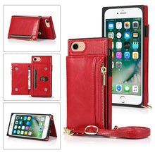 Load image into Gallery viewer, Square Zipper Wallet Bag TPU+PU Back Cover Case with Holder &amp; Card Slots &amp; Wallet &amp; Cross-body Strap, For iPhone 8 Plus / 7 Plus, For iPhone 11, For iPhone 11 Pro, For iPhone 11 Pro Max, For iPhone SE 2022 / SE 2020 / 8 / 7, For iPhone XR              ...