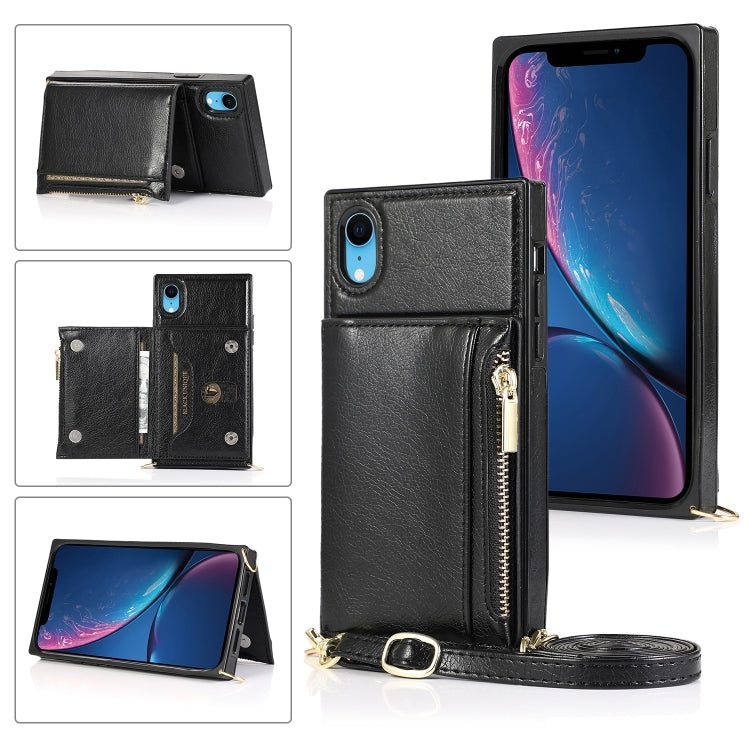 Square Zipper Wallet Bag TPU+PU Back Cover Case with Holder & Card Slots & Wallet & Cross-body Strap, For iPhone 8 Plus / 7 Plus, For iPhone 11, For iPhone 11 Pro, For iPhone 11 Pro Max, For iPhone SE 2022 / SE 2020 / 8 / 7, For iPhone XR              ...