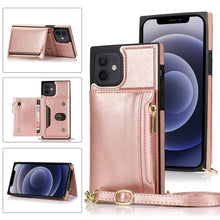 Load image into Gallery viewer, Square Zipper Wallet Bag TPU+PU Back Cover Case with Holder &amp; Card Slots &amp; Wallet &amp; Cross-body Strap, For iPhone 8 Plus / 7 Plus, For iPhone 11, For iPhone 11 Pro, For iPhone 11 Pro Max, For iPhone SE 2022 / SE 2020 / 8 / 7, For iPhone XR              ...