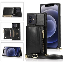 Load image into Gallery viewer, Square Zipper Wallet Bag TPU+PU Back Cover Case with Holder &amp; Card Slots &amp; Wallet &amp; Cross-body Strap, For iPhone 8 Plus / 7 Plus, For iPhone 11, For iPhone 11 Pro, For iPhone 11 Pro Max, For iPhone SE 2022 / SE 2020 / 8 / 7, For iPhone XR              ...