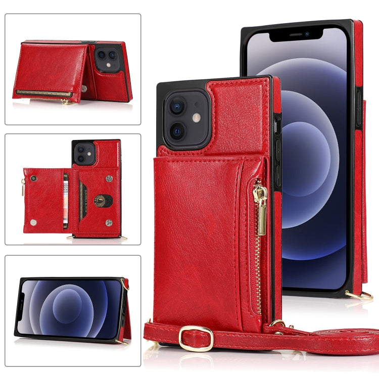 Square Zipper Wallet Bag TPU+PU Back Cover Case with Holder & Card Slots & Wallet & Cross-body Strap, For iPhone 8 Plus / 7 Plus, For iPhone 11, For iPhone 11 Pro, For iPhone 11 Pro Max, For iPhone SE 2022 / SE 2020 / 8 / 7, For iPhone XR              ...