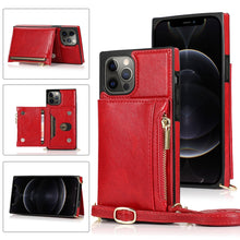 Load image into Gallery viewer, Square Zipper Wallet Bag TPU+PU Back Cover Case with Holder &amp; Card Slots &amp; Wallet &amp; Cross-body Strap, For iPhone 8 Plus / 7 Plus, For iPhone 11, For iPhone 11 Pro, For iPhone 11 Pro Max, For iPhone SE 2022 / SE 2020 / 8 / 7, For iPhone XR              ...