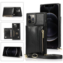 Load image into Gallery viewer, Square Zipper Wallet Bag TPU+PU Back Cover Case with Holder &amp; Card Slots &amp; Wallet &amp; Cross-body Strap, For iPhone 8 Plus / 7 Plus, For iPhone 11, For iPhone 11 Pro, For iPhone 11 Pro Max, For iPhone SE 2022 / SE 2020 / 8 / 7, For iPhone XR              ...