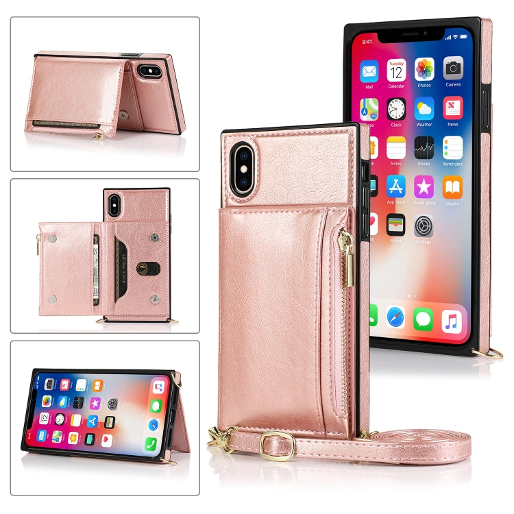 Square Zipper Wallet Bag TPU+PU Back Cover Case with Holder & Card Slots & Wallet & Cross-body Strap, For iPhone 8 Plus / 7 Plus, For iPhone 11, For iPhone 11 Pro, For iPhone 11 Pro Max, For iPhone SE 2022 / SE 2020 / 8 / 7, For iPhone XR              ...