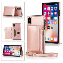 Load image into Gallery viewer, Square Zipper Wallet Bag TPU+PU Back Cover Case with Holder &amp; Card Slots &amp; Wallet &amp; Cross-body Strap, For iPhone 8 Plus / 7 Plus, For iPhone 11, For iPhone 11 Pro, For iPhone 11 Pro Max, For iPhone SE 2022 / SE 2020 / 8 / 7, For iPhone XR              ...