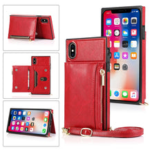 Load image into Gallery viewer, Square Zipper Wallet Bag TPU+PU Back Cover Case with Holder &amp; Card Slots &amp; Wallet &amp; Cross-body Strap, For iPhone 8 Plus / 7 Plus, For iPhone 11, For iPhone 11 Pro, For iPhone 11 Pro Max, For iPhone SE 2022 / SE 2020 / 8 / 7, For iPhone XR              ...