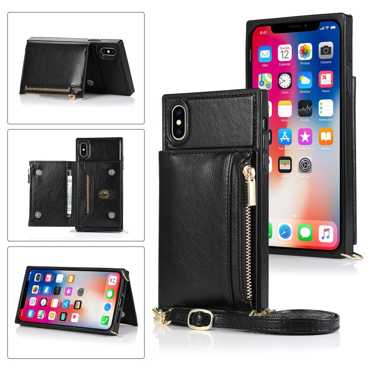 Square Zipper Wallet Bag TPU+PU Back Cover Case with Holder & Card Slots & Wallet & Cross-body Strap, For iPhone 8 Plus / 7 Plus, For iPhone 11, For iPhone 11 Pro, For iPhone 11 Pro Max, For iPhone SE 2022 / SE 2020 / 8 / 7, For iPhone XR              ...