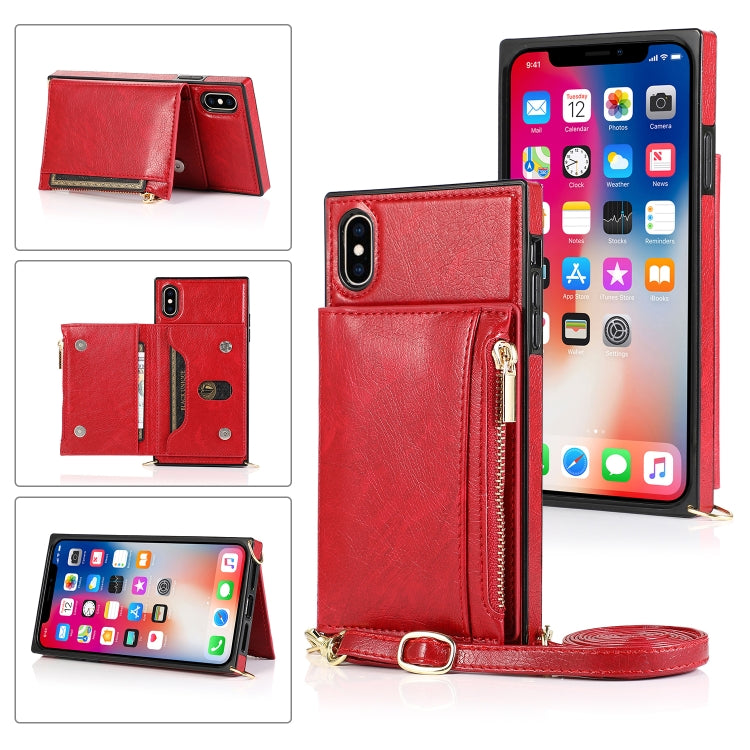 Square Zipper Wallet Bag TPU+PU Back Cover Case with Holder & Card Slots & Wallet & Cross-body Strap, For iPhone 8 Plus / 7 Plus, For iPhone 11, For iPhone 11 Pro, For iPhone 11 Pro Max, For iPhone SE 2022 / SE 2020 / 8 / 7, For iPhone XR              ...