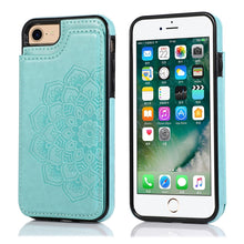 Load image into Gallery viewer, Double Buckle Mandala Pattern PU+TPU Protective Case with Card Slots &amp; Holder &amp; Photo Frame, For iPhone SE 2022 / SE 2020 / 8 / 7, For iPhone 7 Plus / 8 Plus, For iPhone X / XS, For iPhone XR, For iPhone XS Max, For iPhone 11, For iPhone 11 Pro        ...