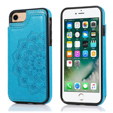 Load image into Gallery viewer, Double Buckle Mandala Pattern PU+TPU Protective Case with Card Slots &amp; Holder &amp; Photo Frame, For iPhone SE 2022 / SE 2020 / 8 / 7, For iPhone 7 Plus / 8 Plus, For iPhone X / XS, For iPhone XR, For iPhone XS Max, For iPhone 11, For iPhone 11 Pro        ...
