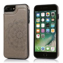 Load image into Gallery viewer, Double Buckle Mandala Pattern PU+TPU Protective Case with Card Slots &amp; Holder &amp; Photo Frame, For iPhone SE 2022 / SE 2020 / 8 / 7, For iPhone 7 Plus / 8 Plus, For iPhone X / XS, For iPhone XR, For iPhone XS Max, For iPhone 11, For iPhone 11 Pro        ...