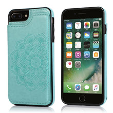 Load image into Gallery viewer, Double Buckle Mandala Pattern PU+TPU Protective Case with Card Slots &amp; Holder &amp; Photo Frame, For iPhone SE 2022 / SE 2020 / 8 / 7, For iPhone 7 Plus / 8 Plus, For iPhone X / XS, For iPhone XR, For iPhone XS Max, For iPhone 11, For iPhone 11 Pro        ...