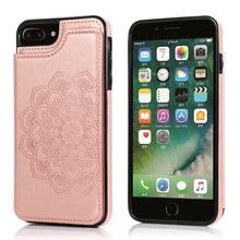 Load image into Gallery viewer, Double Buckle Mandala Pattern PU+TPU Protective Case with Card Slots &amp; Holder &amp; Photo Frame, For iPhone SE 2022 / SE 2020 / 8 / 7, For iPhone 7 Plus / 8 Plus, For iPhone X / XS, For iPhone XR, For iPhone XS Max, For iPhone 11, For iPhone 11 Pro        ...