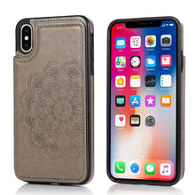 Load image into Gallery viewer, Double Buckle Mandala Pattern PU+TPU Protective Case with Card Slots &amp; Holder &amp; Photo Frame, For iPhone SE 2022 / SE 2020 / 8 / 7, For iPhone 7 Plus / 8 Plus, For iPhone X / XS, For iPhone XR, For iPhone XS Max, For iPhone 11, For iPhone 11 Pro        ...