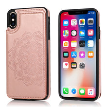 Load image into Gallery viewer, Double Buckle Mandala Pattern PU+TPU Protective Case with Card Slots &amp; Holder &amp; Photo Frame, For iPhone SE 2022 / SE 2020 / 8 / 7, For iPhone 7 Plus / 8 Plus, For iPhone X / XS, For iPhone XR, For iPhone XS Max, For iPhone 11, For iPhone 11 Pro        ...
