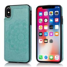 Load image into Gallery viewer, Double Buckle Mandala Pattern PU+TPU Protective Case with Card Slots &amp; Holder &amp; Photo Frame, For iPhone SE 2022 / SE 2020 / 8 / 7, For iPhone 7 Plus / 8 Plus, For iPhone X / XS, For iPhone XR, For iPhone XS Max, For iPhone 11, For iPhone 11 Pro        ...
