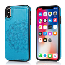 Load image into Gallery viewer, Double Buckle Mandala Pattern PU+TPU Protective Case with Card Slots &amp; Holder &amp; Photo Frame, For iPhone SE 2022 / SE 2020 / 8 / 7, For iPhone 7 Plus / 8 Plus, For iPhone X / XS, For iPhone XR, For iPhone XS Max, For iPhone 11, For iPhone 11 Pro        ...