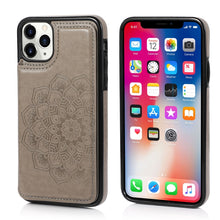 Load image into Gallery viewer, Double Buckle Mandala Pattern PU+TPU Protective Case with Card Slots &amp; Holder &amp; Photo Frame, For iPhone SE 2022 / SE 2020 / 8 / 7, For iPhone 7 Plus / 8 Plus, For iPhone X / XS, For iPhone XR, For iPhone XS Max, For iPhone 11, For iPhone 11 Pro        ...