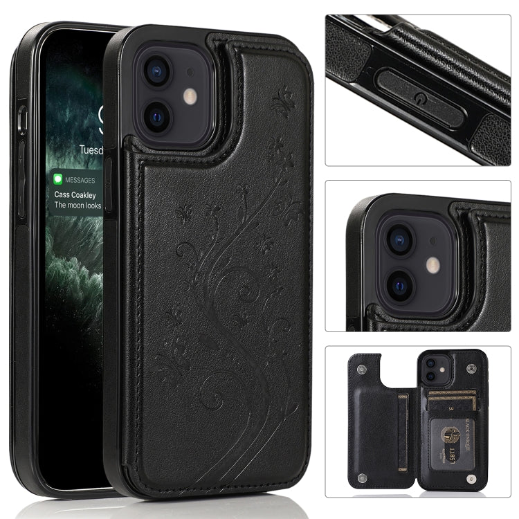 Butterflies Flowers Double Buckle PU + TPU Protective Case with Holder & Card Slots & Photo Frame, For iPhone 12 mini, For iPhone 12 / 12 Pro, For iPhone 12 Pro Max