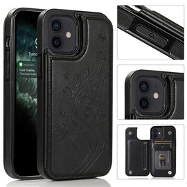 Butterflies Flowers Double Buckle PU + TPU Protective Case with Holder & Card Slots & Photo Frame, For iPhone 12 mini, For iPhone 12 / 12 Pro, For iPhone 12 Pro Max