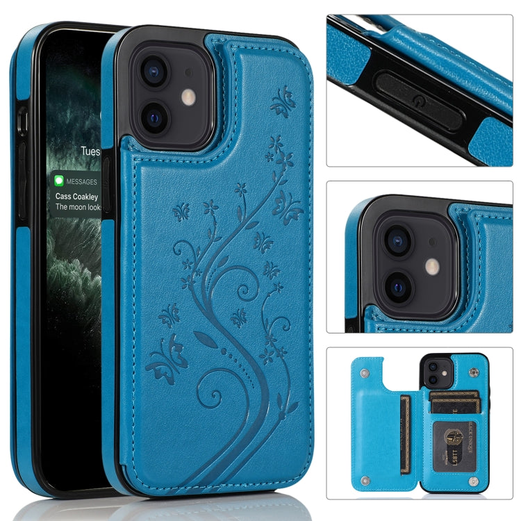 Butterflies Flowers Double Buckle PU + TPU Protective Case with Holder & Card Slots & Photo Frame, For iPhone 12 mini, For iPhone 12 / 12 Pro, For iPhone 12 Pro Max