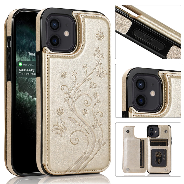 Butterflies Flowers Double Buckle PU + TPU Protective Case with Holder & Card Slots & Photo Frame, For iPhone 12 mini, For iPhone 12 / 12 Pro, For iPhone 12 Pro Max