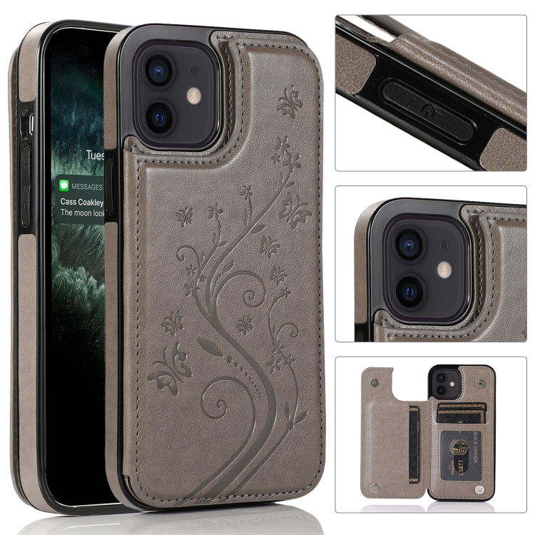 Butterflies Flowers Double Buckle PU + TPU Protective Case with Holder & Card Slots & Photo Frame, For iPhone 12 mini, For iPhone 12 / 12 Pro, For iPhone 12 Pro Max