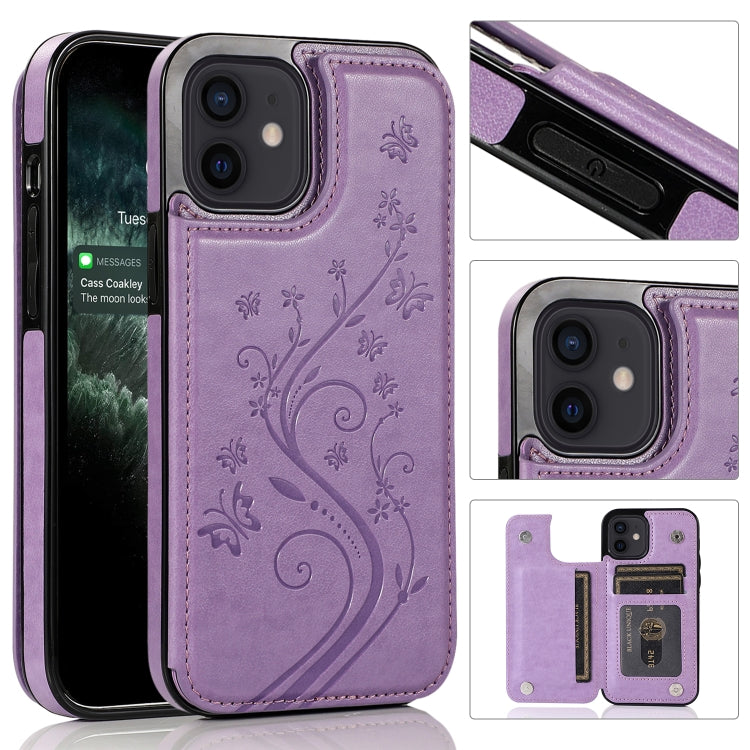 Butterflies Flowers Double Buckle PU + TPU Protective Case with Holder & Card Slots & Photo Frame, For iPhone 12 mini, For iPhone 12 / 12 Pro, For iPhone 12 Pro Max