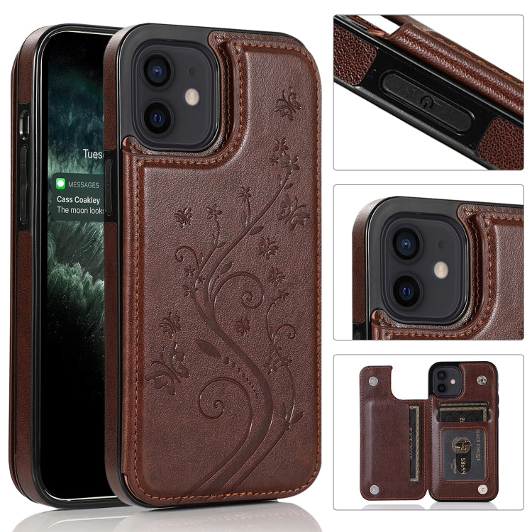 Butterflies Flowers Double Buckle PU + TPU Protective Case with Holder & Card Slots & Photo Frame, For iPhone 12 mini, For iPhone 12 / 12 Pro, For iPhone 12 Pro Max