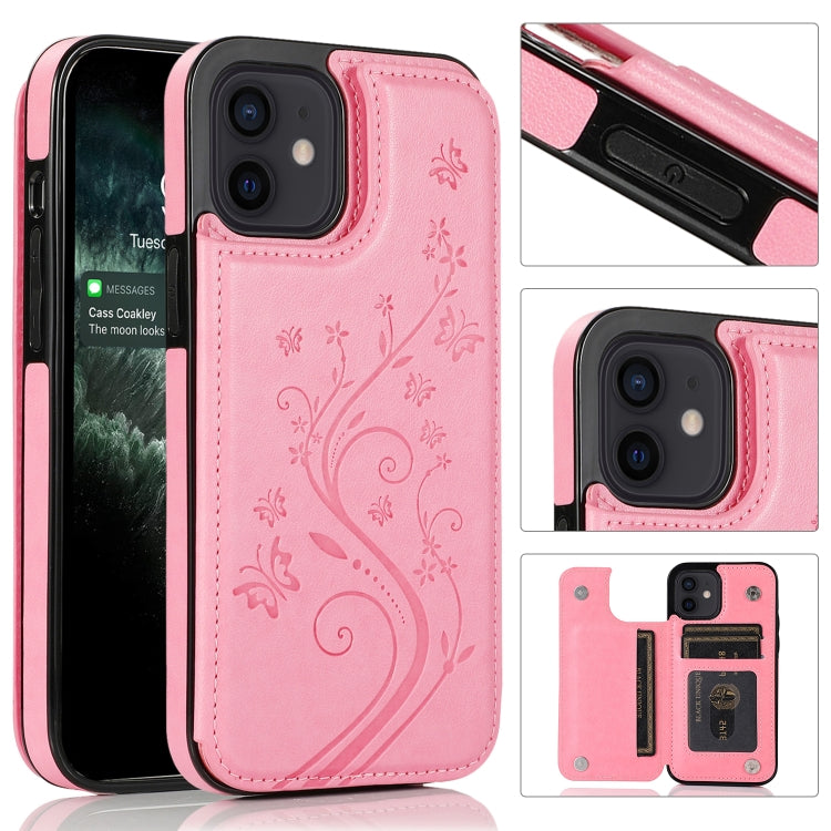 Butterflies Flowers Double Buckle PU + TPU Protective Case with Holder & Card Slots & Photo Frame, For iPhone 12 mini, For iPhone 12 / 12 Pro, For iPhone 12 Pro Max