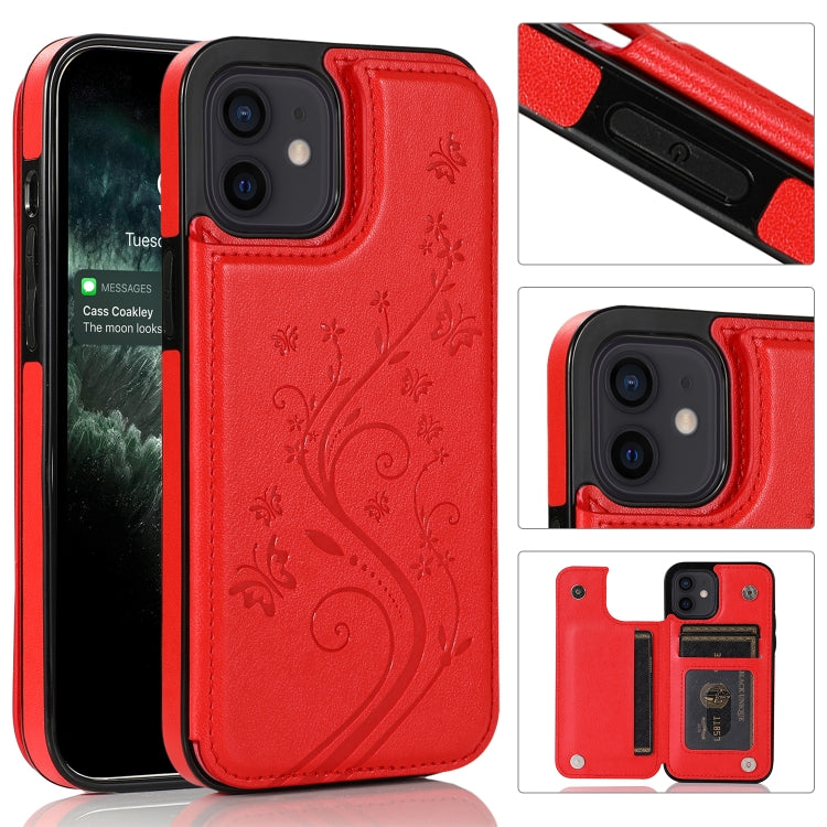 Butterflies Flowers Double Buckle PU + TPU Protective Case with Holder & Card Slots & Photo Frame, For iPhone 12 mini, For iPhone 12 / 12 Pro, For iPhone 12 Pro Max