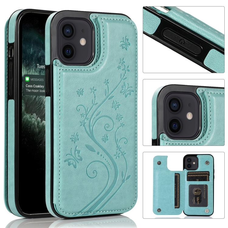 Butterflies Flowers Double Buckle PU + TPU Protective Case with Holder & Card Slots & Photo Frame, For iPhone 12 mini, For iPhone 12 / 12 Pro, For iPhone 12 Pro Max