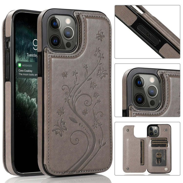 Butterflies Flowers Double Buckle PU + TPU Protective Case with Holder & Card Slots & Photo Frame, For iPhone 12 mini, For iPhone 12 / 12 Pro, For iPhone 12 Pro Max