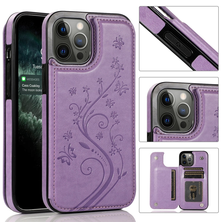 Butterflies Flowers Double Buckle PU + TPU Protective Case with Holder & Card Slots & Photo Frame, For iPhone 12 mini, For iPhone 12 / 12 Pro, For iPhone 12 Pro Max