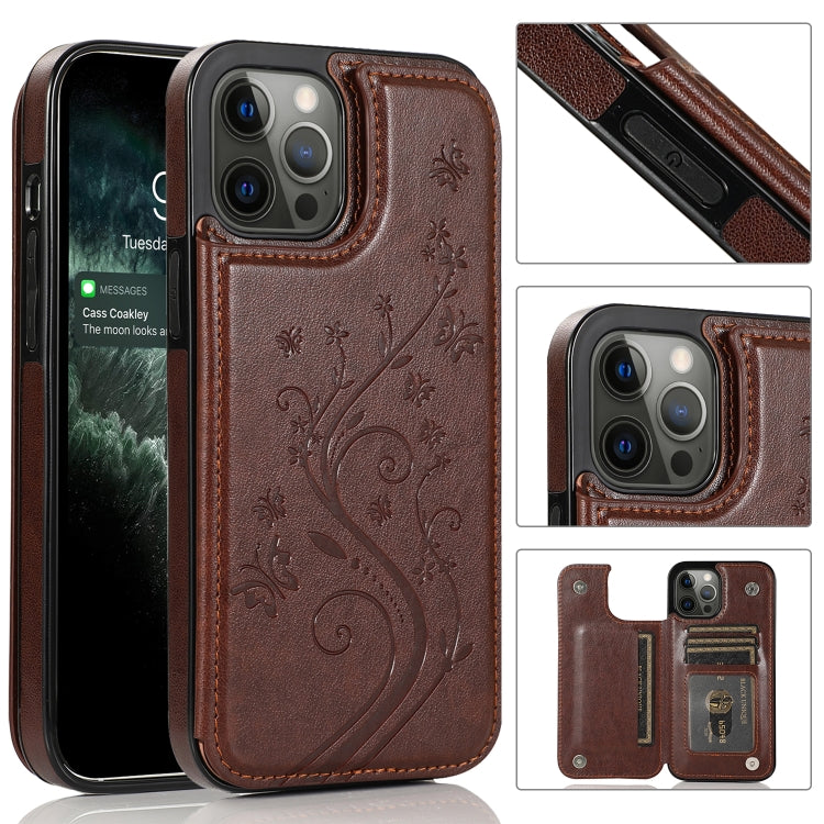 Butterflies Flowers Double Buckle PU + TPU Protective Case with Holder & Card Slots & Photo Frame, For iPhone 12 mini, For iPhone 12 / 12 Pro, For iPhone 12 Pro Max