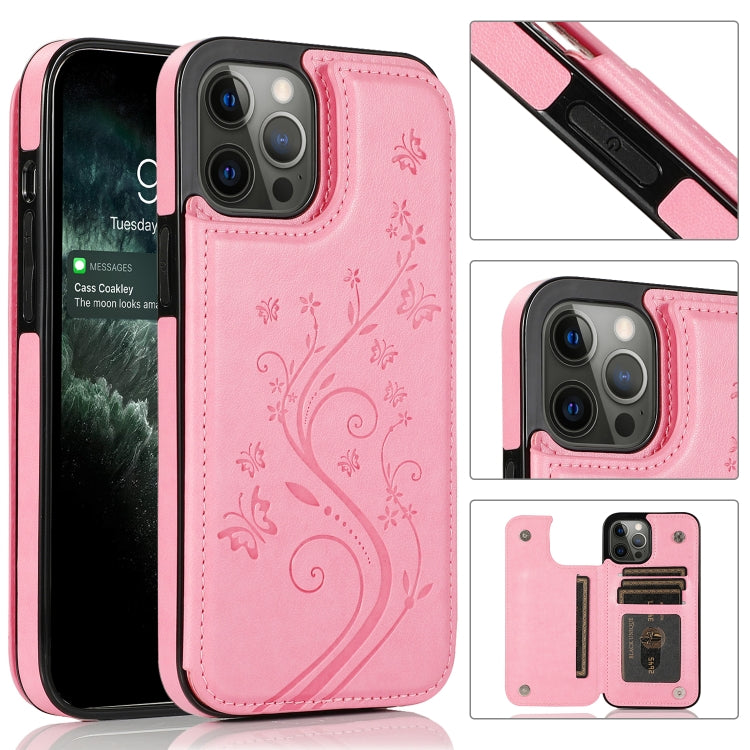 Butterflies Flowers Double Buckle PU + TPU Protective Case with Holder & Card Slots & Photo Frame, For iPhone 12 mini, For iPhone 12 / 12 Pro, For iPhone 12 Pro Max