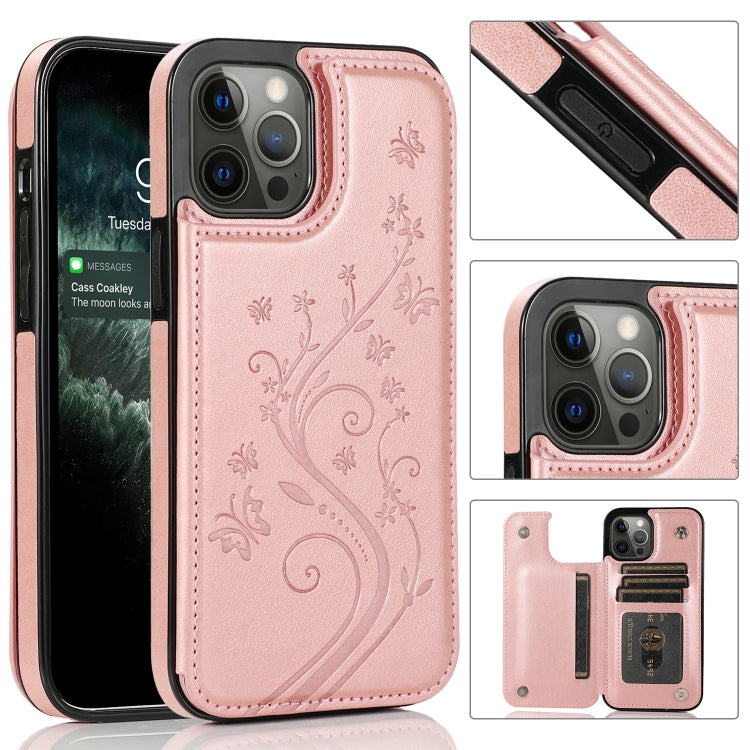 Butterflies Flowers Double Buckle PU + TPU Protective Case with Holder & Card Slots & Photo Frame, For iPhone 12 mini, For iPhone 12 / 12 Pro, For iPhone 12 Pro Max