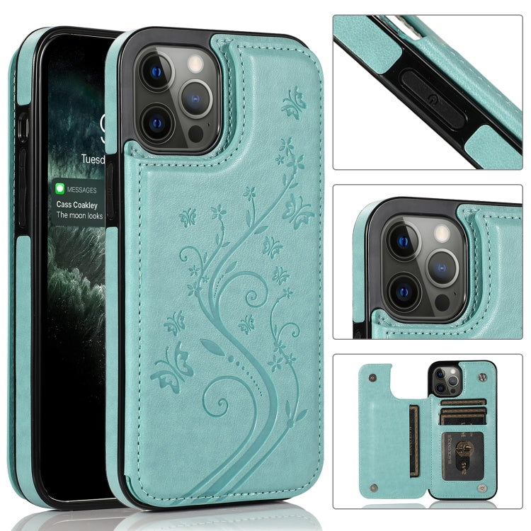 Butterflies Flowers Double Buckle PU + TPU Protective Case with Holder & Card Slots & Photo Frame, For iPhone 12 mini, For iPhone 12 / 12 Pro, For iPhone 12 Pro Max