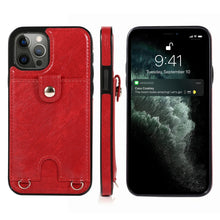 Load image into Gallery viewer, Shockproof PU Leather + TPU Protective Case with Card Slot &amp; Lanyard, For iPhone 12 mini, For iPhone 12 / 12 Pro, For iPhone 12 Pro Max
