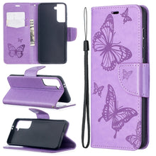 Load image into Gallery viewer, Embossing Two Butterflies Pattern Horizontal Flip PU Leather Case with Holder &amp; Card Slot &amp; Wallet &amp; Lanyard, For Samsung Galaxy S21 5G, For Samsung Galaxy S21+ 5G, For Samsung Galaxy S21 Ultra 5G