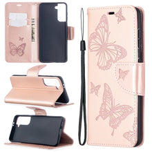 Load image into Gallery viewer, Embossing Two Butterflies Pattern Horizontal Flip PU Leather Case with Holder &amp; Card Slot &amp; Wallet &amp; Lanyard, For Samsung Galaxy S21 5G, For Samsung Galaxy S21+ 5G, For Samsung Galaxy S21 Ultra 5G